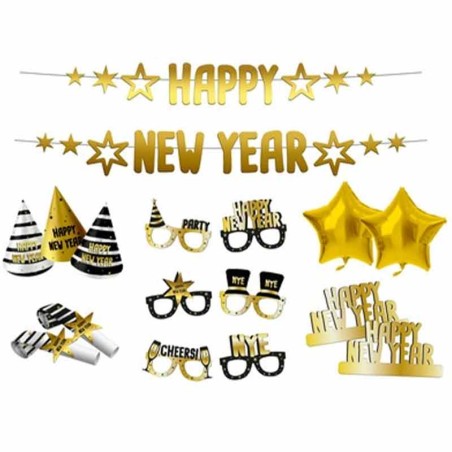 Party Box Happy New Year con Accessori assortiti 28pz Trombette e Cappellini