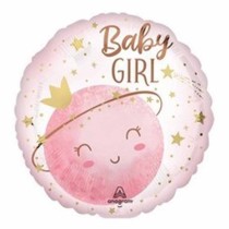 Palloncino in Foil 9" Mini Shape Luna con Corona "Little Moon Girl" Nascita e Battesimo