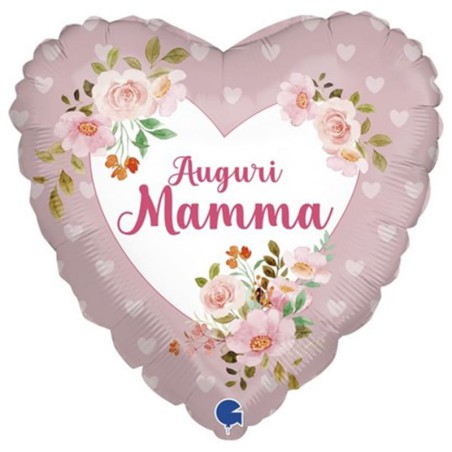Palloncino in Foil 18" Cuore con Fiori Auguri Mamma Giornate Speciali Grabo
