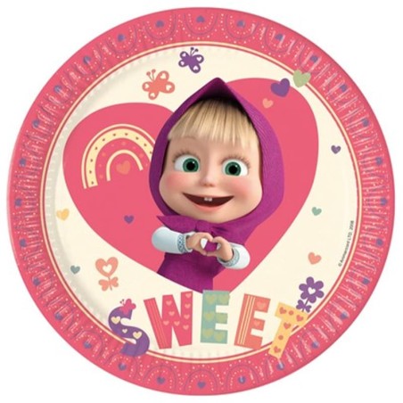 Piatto di Carta 23cm Masha e Orso "Masha Sweet Heart" 8pz Masha e Orso