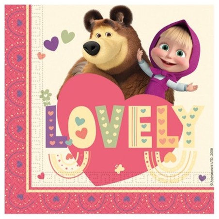 Tovagliolo di Carta 33x33cm con Masha e Orso "Masha Sweet Heart" 20pz Masha e Orso