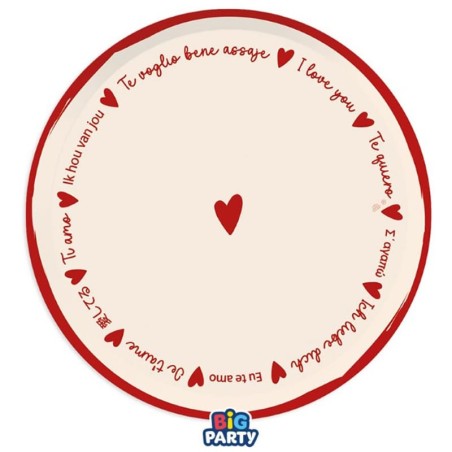 Piatto di Carta 24cm Amore "With Love" 6pz Coordinati Festa Amore