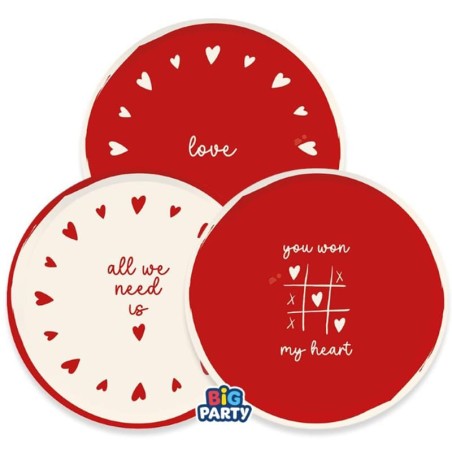 Piatto di Carta 18cm Assortito Amore "With Love" 6pz Coordinati Festa Amore