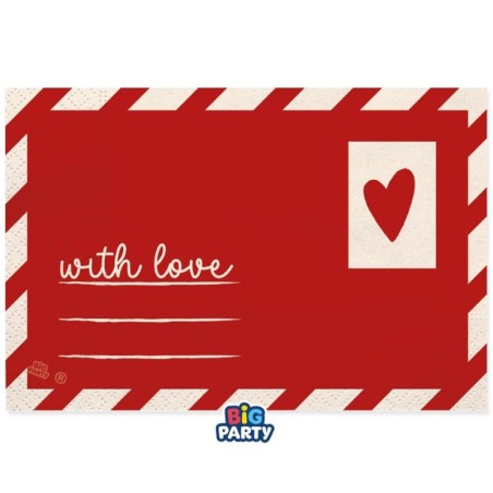 Tovagliolo di Carta 33x33cm Sagomato Lettera d'Amore "With Love" 6pz Coordinati Festa Amore