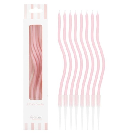 Candelina Stelo Curly con sostegno 12.5cm Rosa 8pz Candeline Stelo