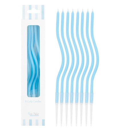 Candelina Stelo Curly con sostegno 12.5cm Celeste 8pz Candeline Stelo
