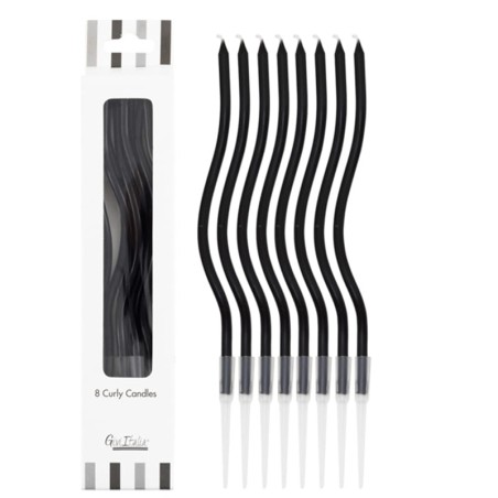 Candelina Stelo Curly con sostegno 12.5cm Nero 8pz Candeline Stelo