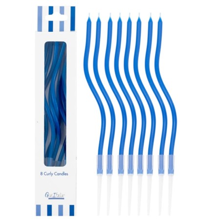 Candelina Stelo Curly con sostegno 12.5cm Blu 8pz Candeline Stelo