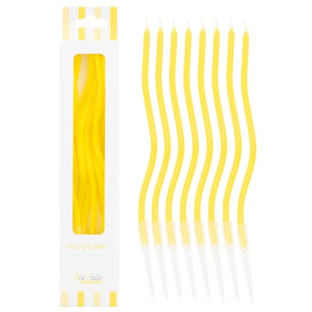 Candelina Stelo Curly con sostegno 12.5cm Giallo 8pz Candeline Stelo