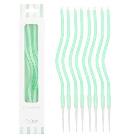 Candelina Stelo Curly con sostegno 12.5cm Menta 8pz Candeline Stelo