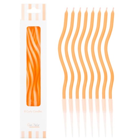 Candelina Stelo Curly con sostegno 12.5cm Arancione 8pz Candeline Stelo