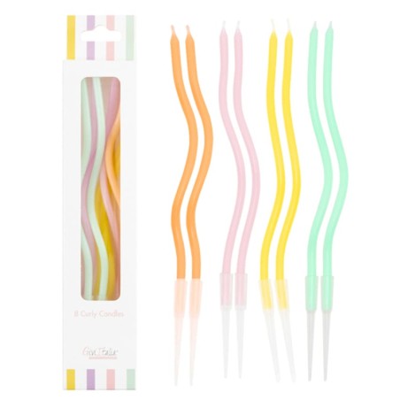 Candelina Stelo Curly con sostegno 12.5cm Colori Pastello 8pz Candeline Stelo