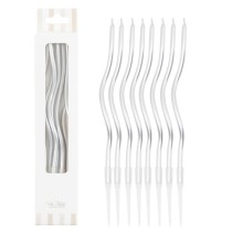 Candelina Stelo Curly con sostegno 12.5cm Argento 8pz Candeline Stelo