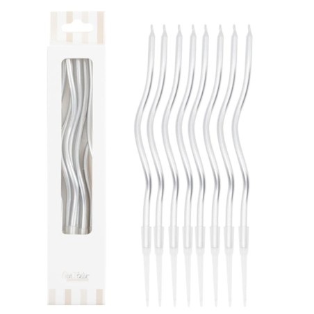 Candelina Stelo Curly con sostegno 12.5cm Argento 8pz Candeline Stelo
