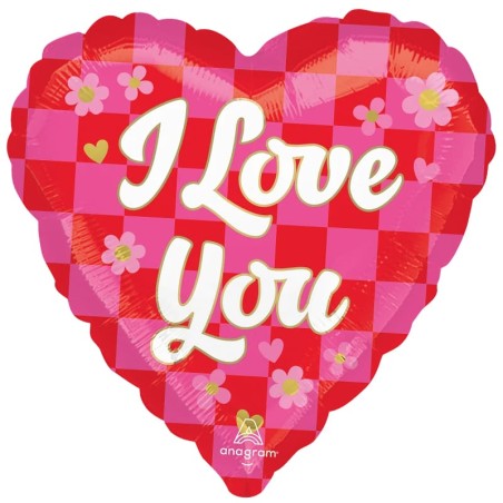 Palloncino in Foil 28" Jumbo Cuore Rosso "I Love You Checkerboard" Palloncini Foil Amore