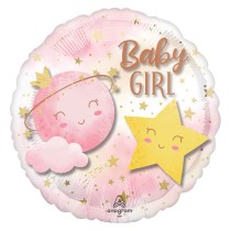 Palloncino in Foil 18" See-Thru con Luna Regina e Stella "Baby Girl" Nascita e Battesimo