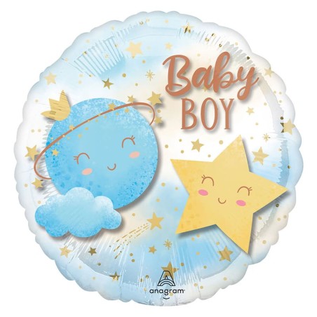 Palloncino in Foil 18" See-Thru con Luna Regina e Stella "Baby Boy" Nascita e Battesimo