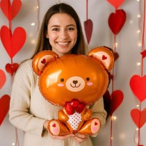 Palloncino in Foil 20" Multi-Balloons Orsacchiotto con Mazzo di Rose Amore e Cuori
