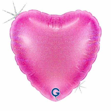 Palloncino in Foil 4" Cuore Glitter Olografico Fucsia Cuori Piccoli 4"