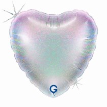 Palloncino in Foil 4" Cuore Glitter Olografico Argento Cuori Piccoli 4"