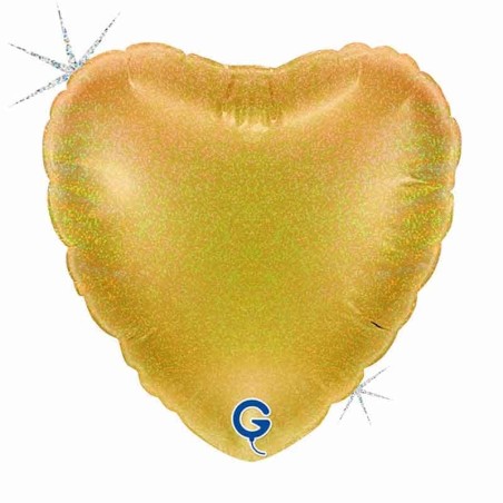Palloncino in Foil 4" Cuore Glitter Olografico Oro Chiaro Cuori Piccoli 4"