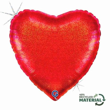 Palloncino in Foil 18" Cuore Rosso Glitter Olografico Cuori Regular 18"
