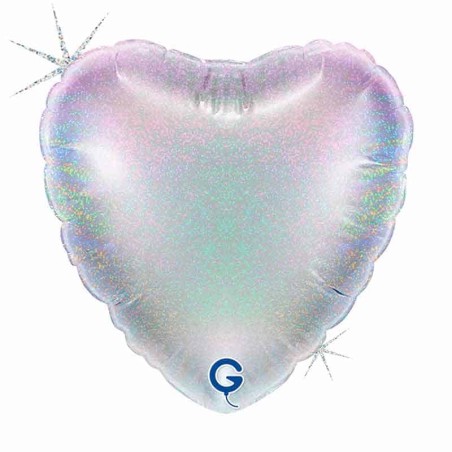 Palloncino in Foil 18" Cuore Glitter Olografico Argento Cuori Regular 18"