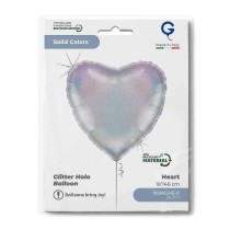 Palloncino in Foil 18" Cuore Glitter Olografico Argento Cuori Regular 18"