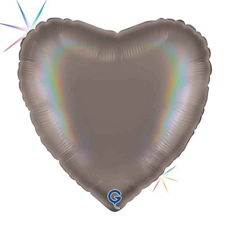 Palloncino in Foil 18" Cuore Rainbow Olografico Grigio Platino Cuori Regular 18"