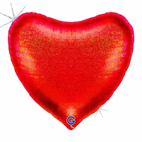 Palloncino in Foil 36" Cuore Rosso Glitter Olografico Cuori Jumbo 36"