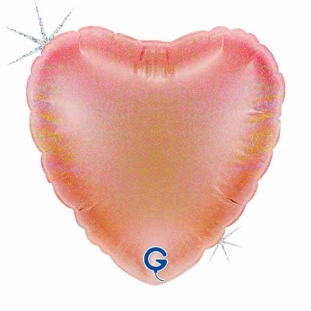 Palloncino in Foil 36" Cuore Rose Gold Glitter Olografico Cuori Jumbo 36"