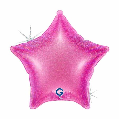 Palloncino in Foil 4" Stella Glitter Olografico Fucsia Stelle Piccole 4"