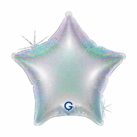 Palloncino in Foil 4" Stella Glitter Olografico Argento Stelle Piccole 4"