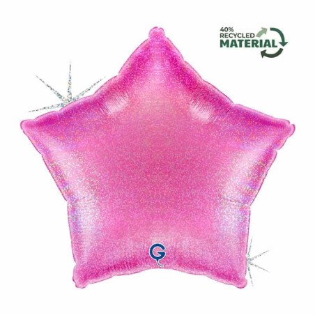 Palloncino in Foil 18" Stella Glitter Olografico Fucsia Stelle Regular 18"