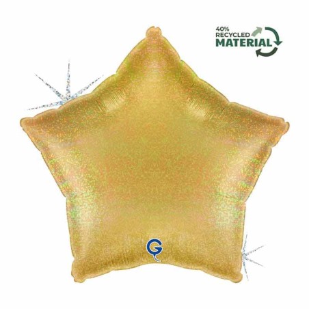 Palloncino in Foil 18" Stella Glitter Olografico Oro Chiaro Stelle Regular 18"