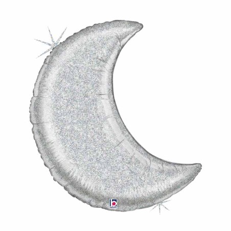 Palloncino in Foil 42" Luna Argento "Glitter Moon Silver" Stelle Jumbo 36"