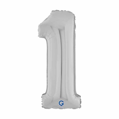 Palloncino in Foil 7" Numero 1 Argento "Silver" Numeri 7" Argento "Silver"