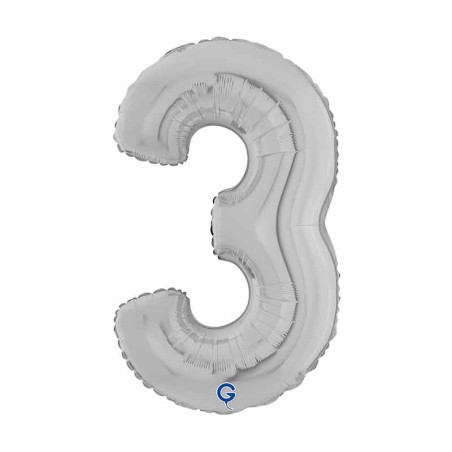 Palloncino in Foil 7" Numero 3 Argento "Silver" Numeri 7" Argento "Silver"