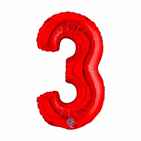Palloncino in Foil 14" Numero 3 Rosso "Red" Numeri 14" Rosso "Red"