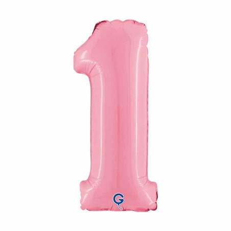 Palloncino in Foil 14" Numero 1 Rosa "Pink" Numeri 14" Rosa "Pastel Pink"