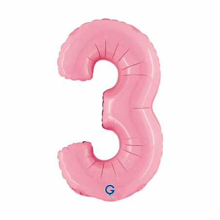 Palloncino in Foil 14" Numero 3 Rosa "Pink" Numeri 14" Rosa "Pastel Pink"