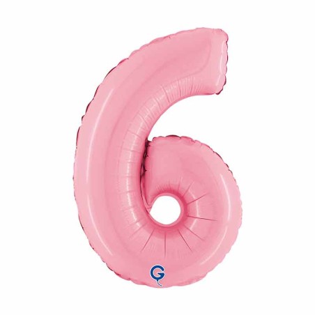 Palloncino in Foil 14" Numero 6 Rosa "Pink" Numeri 14" Rosa "Pastel Pink"