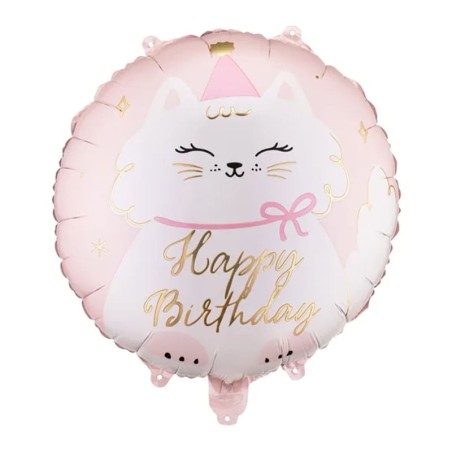 Palloncino in Foil 18" Gattino con Fiocco e Cappellino Happy Birthday Animali (Fattoria e Domestici)