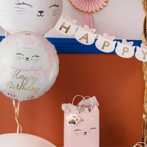 Palloncino in Foil 18" Gattino con Fiocco e Cappellino Happy Birthday Animali (Fattoria e Domestici)