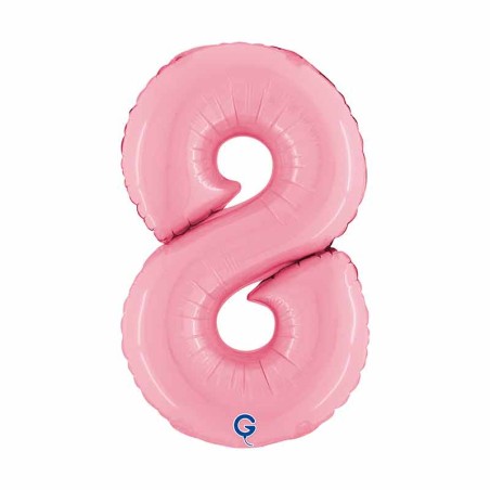Palloncino in Foil 14" Numero 8 Rosa "Pink" Numeri 14" Rosa "Pastel Pink"