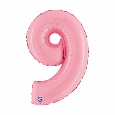 Palloncino in Foil 14" Numero 9 Rosa "Pink" Numeri 14" Rosa "Pastel Pink"