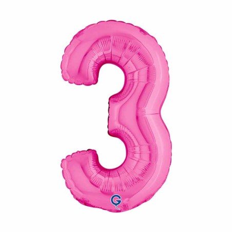 Palloncino in Foil 14" Numero 3 Fucsia "Hot Pink" Numeri 14" Fucsia "Hot Pink"