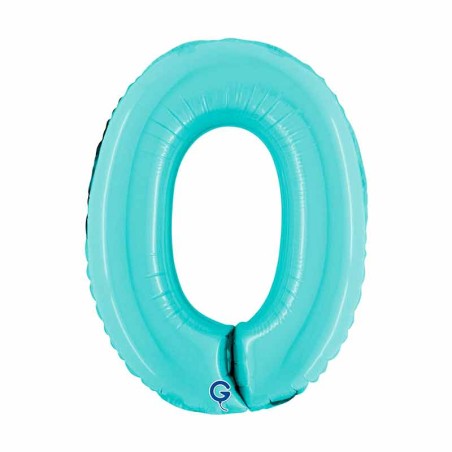 Palloncino in Foil 14" Numero 0 Celeste "Light Blue" Numeri 14" Celeste "Pastel Blue"