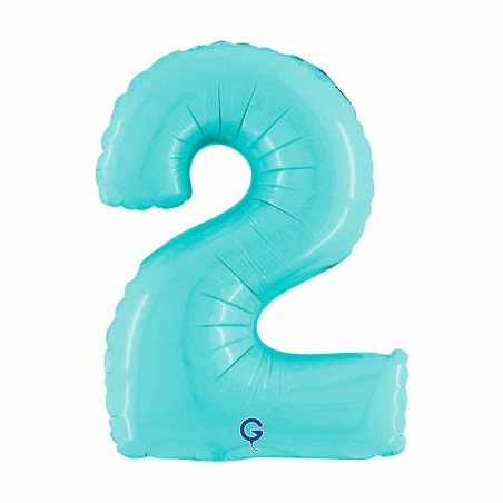 Palloncino in Foil 14" Numero 2 Celeste "Light Blue" Numeri 14" Celeste "Pastel Blue"
