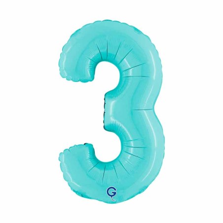 Palloncino in Foil 14" Numero 3 Celeste "Light Blue" Numeri 14" Celeste "Pastel Blue"